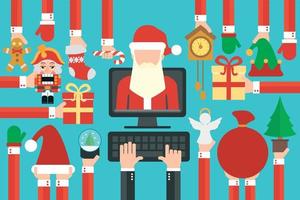 gelukkig nieuw jaar modern concept vlak online telefoontje de kerstman claus vector