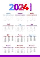 2024 kalender sjabloon, bewerkbare vector