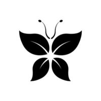 biologisch eco blad in vlinder vorm silhouet icoon. natuurlijk fabriek decoratie zwart glyph pictogram. ecologie natuur, milieu mooi vlinder symbool. geïsoleerd vector illustratie.