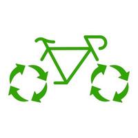 fiets met recycling wielen symbool, eco vriendelijk vervoer concept. hergebruik groen energie fiets silhouet icoon. ecologie vervoer pictogram. opslaan omgeving. geïsoleerd vector illustratie.