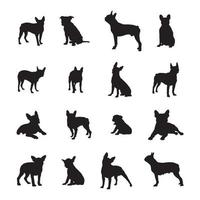 Boston terriër hond silhouetten, hond silhouet verzameling. vector