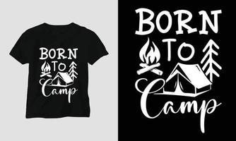 camping SVG ontwerp met kamp, tent, berg, rinkelen, boom, lint, wandelen silhouet vector