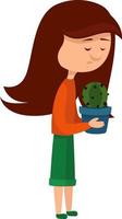 vrouw met cactus ,illustratie,vector Aan wit achtergrond vector