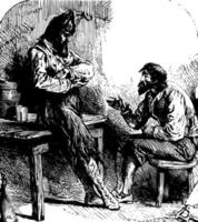 Robinson pratend met de Spanjaard, wijnoogst illustratie vector