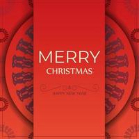 vrolijk Kerstmis en gelukkig nieuw jaar groet brochure sjabloon rood kleur met wijnoogst bordeaux ornament vector