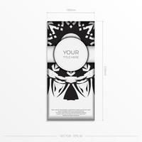 luxueus klaar om te printen ansichtkaart ontwerp in wit met zwart patronen. vector uitnodiging kaart sjabloon met plaats voor uw tekst en abstract ornament.