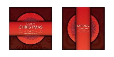 rood kleur vrolijk Kerstmis folder sjabloon met abstract bordeaux patroon vector