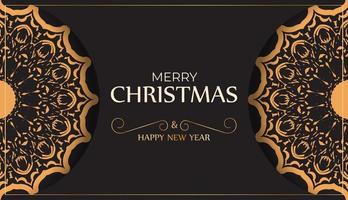 folder vrolijk Kerstmis en gelukkig nieuw jaar in zwart kleur met winter ornament. vector