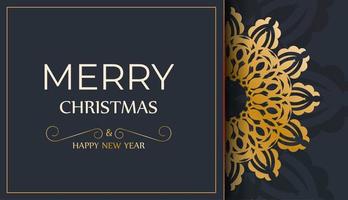 vrolijk Kerstmis en gelukkig nieuw jaar donker blauw folder met luxe goud ornamenten vector