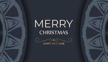 ansichtkaart sjabloon vrolijk Kerstmis en gelukkig nieuw jaar in donker blauw kleur met winter blauw ornament vector