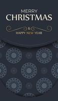 feestelijk folder gelukkig nieuw jaar in donker blauw kleur met wijnoogst blauw ornament vector