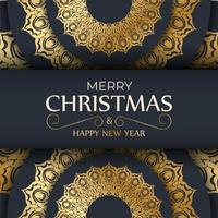 gelukkig nieuw jaar folder sjabloon in donker blauw kleur met winter goud ornament vector