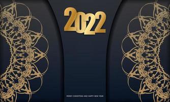 2022 vrolijk Kerstmis zwart groet kaart met wijnoogst goud ornament vector