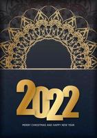 2022 gelukkig nieuw jaar zwart kleur folder met wijnoogst goud ornament vector