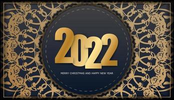 2022 vakantie kaart vrolijk Kerstmis en gelukkig nieuw jaar in zwart met wijnoogst goud ornament vector