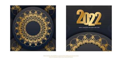 2022 brochure vrolijk Kerstmis en gelukkig nieuw jaar zwart kleur met wijnoogst goud patroon vector