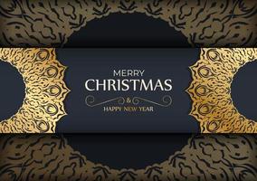sjabloon groet kaart gelukkig nieuw jaar in donker blauw kleur met wijnoogst goud ornament vector