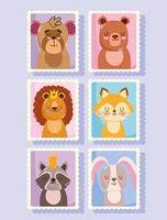dieren cartoon postzegels vector