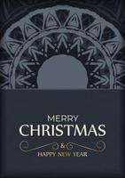 donker blauw gelukkig nieuw jaar groet kaart sjabloon met wijnoogst blauw ornament vector