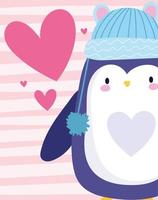 pinguïn met blauwe warme hoed vogel dier vector