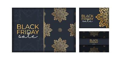 donker blauw zwart vrijdag uitverkoop advertentie sjabloon met ronde goud ornament vector
