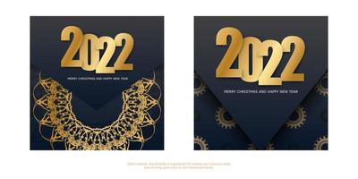 2022 brochure vrolijk Kerstmis en gelukkig nieuw jaar zwart kleur met wijnoogst goud ornament vector