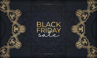 feestelijk reclame voor zwart vrijdag verkoop donker blauw met een ronde goud patroon vector