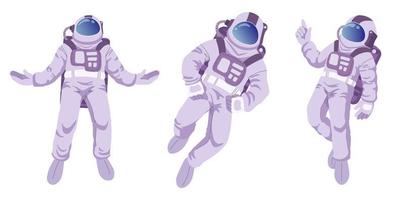 reeks van astronaut drijvend in buitenste ruimte. hand- getrokken clip art vector illustratie in tekenfilm stijl. geïsoleerd Aan wit achtergrond.