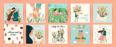 set van romantische ontwerpen voor Valentijnsdag kaarten vector