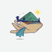 met de hand geïllustreerd landschap en natuur vector