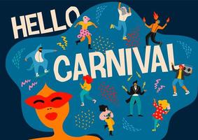 hallo carnaval horizontale poster met mensen vieren vector