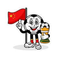 mascotte tekenfilm Amerikaans voetbal China vlag met trofee winnaar vector