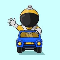 schattig karakter, astronaut het rijden een auto, geschikt voor flayer behoeften, sociaal media voer, kinderen boeken, enz.. vector