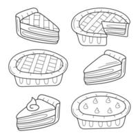 smakelijk gebakken taart verzameling. aardbei, bosbes, pompoen taart. traditioneel zoet nagerecht, gebakje icoon - vector tekening Aan wit