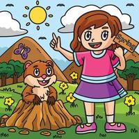meisje en groundhog gekleurde tekenfilm illustratie vector