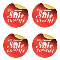 Kerstmis uitverkoop stickers reeks 50, 55, 60, 70 uit met de kerstman claus hoed vector