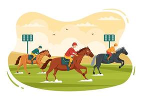 paard racing wedstrijd in een renbaan met ruiter prestatie sport en rijder of jockeys Aan vlak tekenfilm hand- getrokken Sjablonen illustratie vector