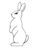 lijn getrokken konijn staat Aan haar achter poten. vector zwart en wit illustratie.