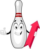 bowling pin met pijl, illustratie, vector Aan wit achtergrond.