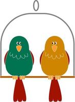 twee schattig vogelstand Aan schommel, illustratie, vector Aan wit achtergrond.