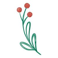 schattig waterverf winter bloemen minimalistische klem kunst. groen Afdeling met rood bessen en bladeren. gemakkelijk Kerstmis ontwerp element. vector
