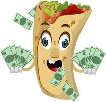 burrito met geld, illustratie, vector Aan wit achtergrond.