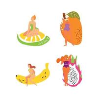 illustraties van meisjes met fruit vector