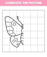 onderwijs spel voor kinderen compleet de afbeelding van schattig tekenfilm vlinder voor de helft schets voor tekening afdrukbare kever werkblad vector
