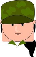 meisje soldaat met hoed, illustratie, vector Aan wit achtergrond.