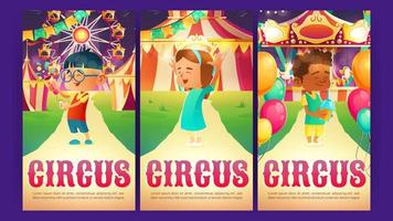 circus tekenfilm affiches, amusement park uitnodigingen vector