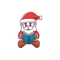 schattig de kerstman claus tekenfilm karakter lezing boek vector