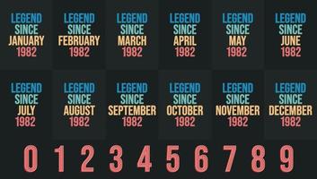 legende sinds 1982 allemaal maand omvat. geboren in 1982 verjaardag ontwerp bundel voor januari naar december vector
