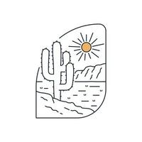 cactus woestijn camping natuur avontuur in de nacht wild lijn insigne lap pin grafisch illustratie vector kunst t-shirt ontwerp