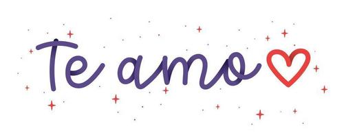 hand- cursief uitdrukking Purper ik liefde u in braziliaans Portugees met sterren en rood hart. vertaling - ik liefde u vector